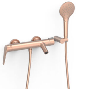 Tres Fuji Wall-Mounted Single-Handle Mixer Tap for Bath and Shower 24K Matte Rose Gold