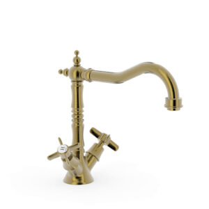 Tres Clasic Two-Handle Kitchen Mixer Tap Aged Brass