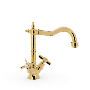Tres Clasic Two-Handle Kitchen Mixer Tap 24k Gold