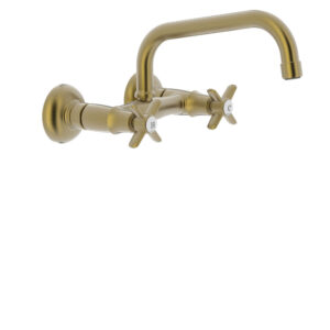 Tres Wall-Mounted Two-Handle Kitchen Mixer Tap Matt Aged Brass
