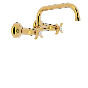 Tres Wall-Mounted Two-Handle Kitchen Mixer Tap 24k Gold