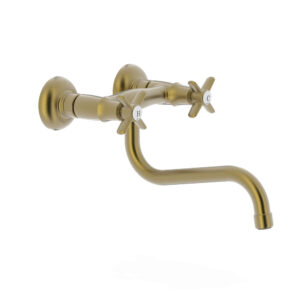Tres Wall-Mounted Two-Handle Kitchen Mixer Tap Matt Aged Brass (2)